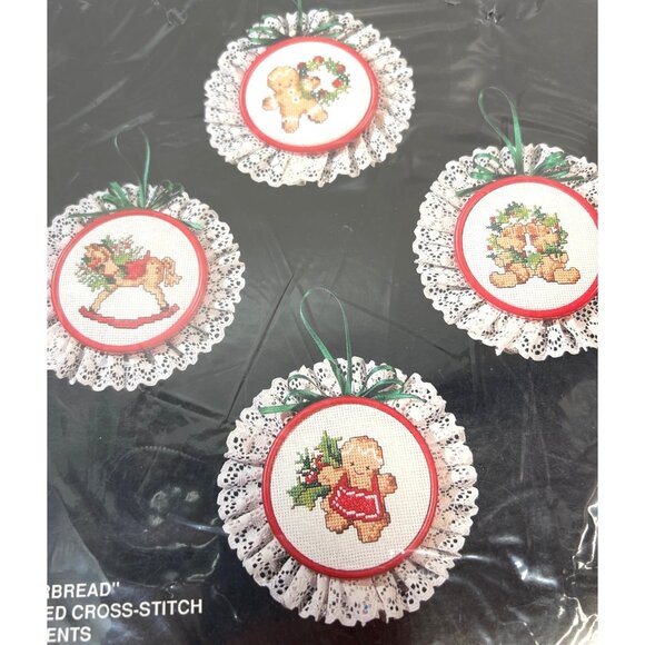 Bucilla "Gingerbread" Counted Cross-Stitch Ornament Kit Set Of 4 Christmas Heirl - Picture 1 of 4